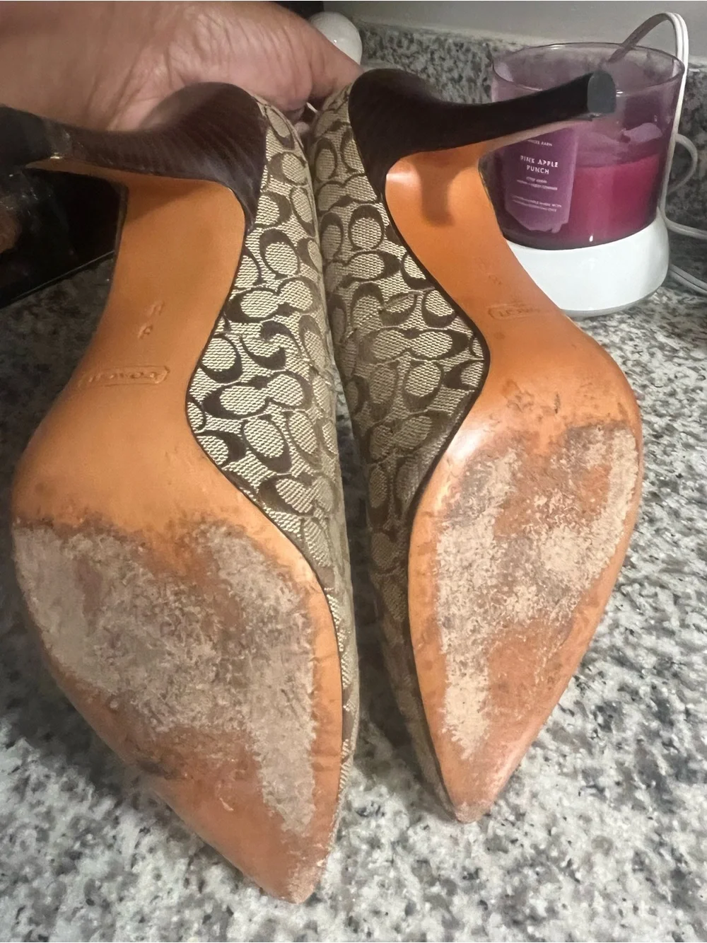 Coach Signature Canvas Pointed-Toe Pumps in Beige